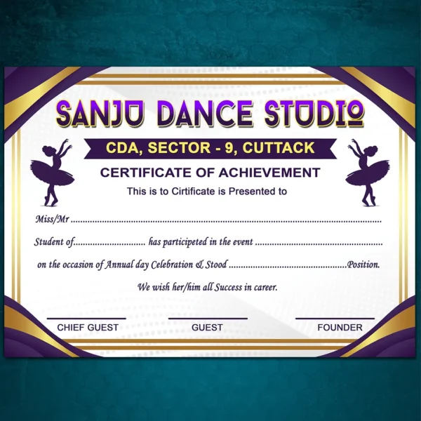 dance certificate psd
